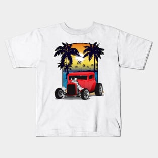 Red 1932 Chevy 5 Window Coupe Hot Rod California Beachin Print Kids T-Shirt